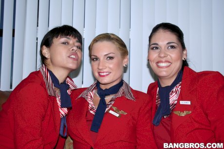 Sexy stewardesses exposes their wonderful bums and big breasts together