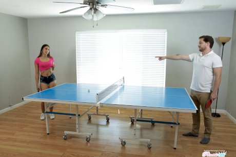 Latina girl Angelica Cruz plays table tennis during sex with her stepbrother