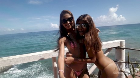 Venezuelan girls Anastasia & Lola Banny taking outdoor selfies in sexy bikinis