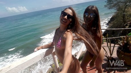 Venezuelan girls Anastasia & Lola Banny taking outdoor selfies in sexy bikinis