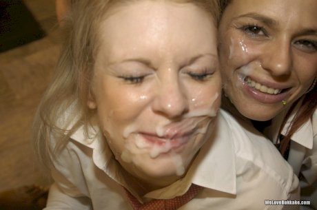 Slutty schoolgirls Jade Jones & Paige Wilson take monster facial cumshots