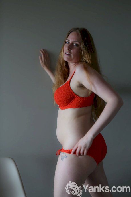 Busty redhead babe in sexy lingerie Nichole shows her curves and bushy twat - Photo 2