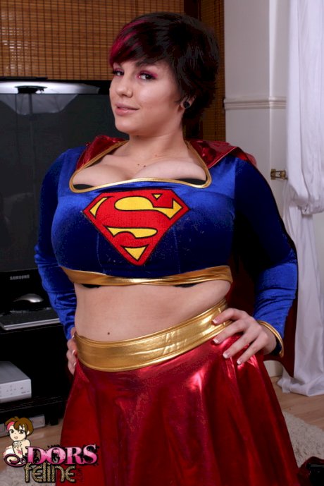 Cosplay girl Dors Feline reveals the super tits behind the super hero costume