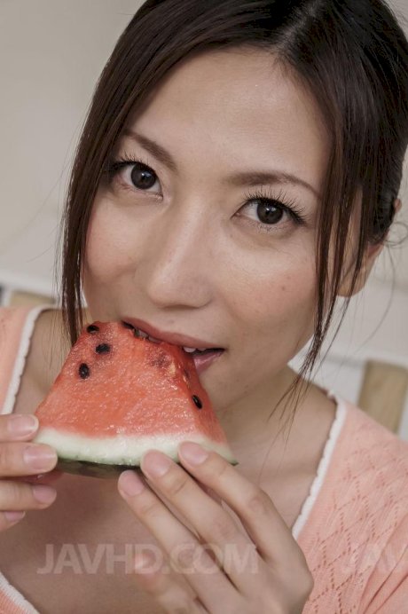 Japanese lady Mirei Yokoyama eats watermelon after upskirt action