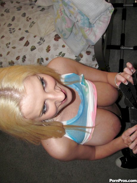 Blonde teenager Halie Cummings giving large dick ball sucking BJ on her knees