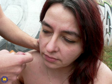 Chubby wife Elsie & her old hubby have an outdoor threesome with a young stud