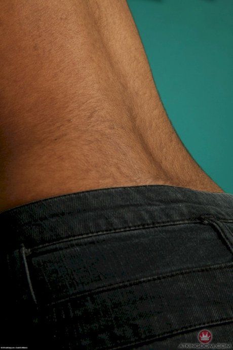 Skinny black Yvette sheds shorts to show hairy back & closeup spread pussy