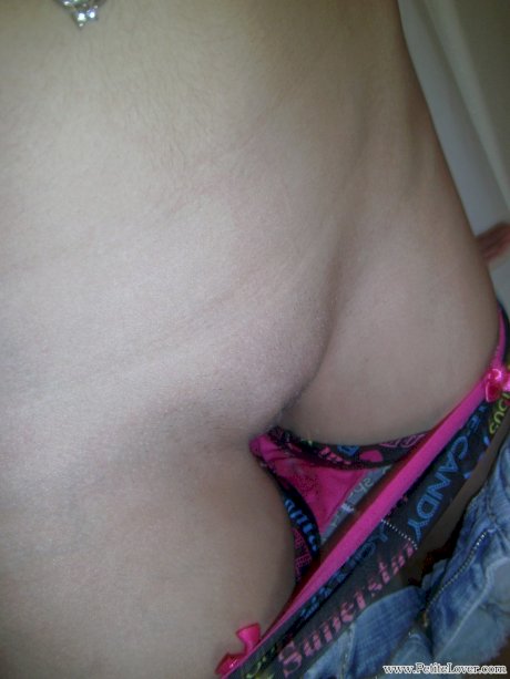 Petite blonde amateur Elle flaunts her small teen tits & flashes bald muff