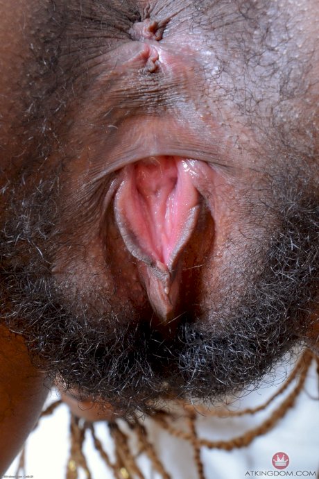 Beautiful skinny ebony Kimmy Katt strips and spreads her bushy twat - Photo 20