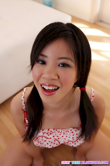 Dark haired Asian cutie Asia Zo gives a fantastic blowjob after stripping