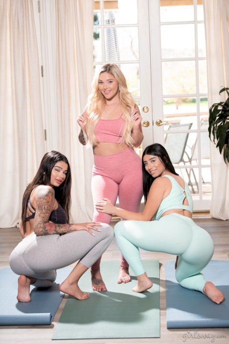 Three big bottomed females do yoga in their workout clothes