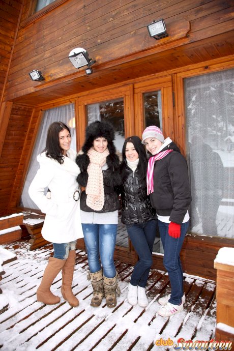 Teen girls play lesbian sex games after a day of hitting ski slopes