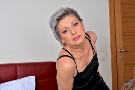 Gray-haired amateur MILF Lady X exposes her hot ass and tasty love holes