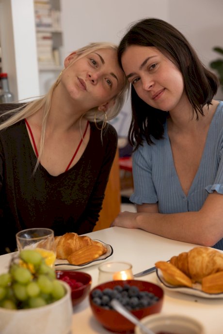 Sexy lesbians Anais D and Yade strip totally naked while fooling around - Photo 2
