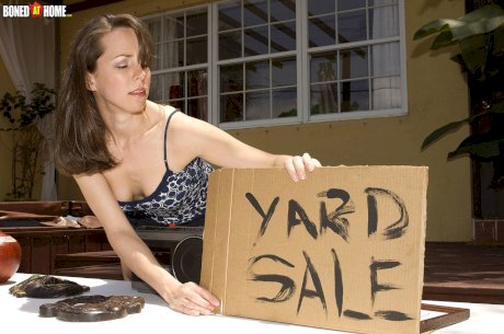 Petite female Ann Parker opts for steamy sex over having a yard sale