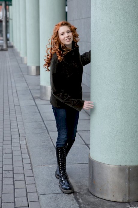 Glamorous ginger Gillian A touches her juicy tits and spreads her hairy pussy - Photo 2