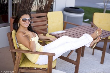 Skinny Spanish girl Alexa Loren unveils her great juggs and poses