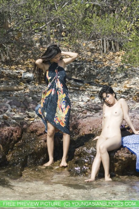 3 Japanese dykes remove swimsuits while spending the day at a swimming hole