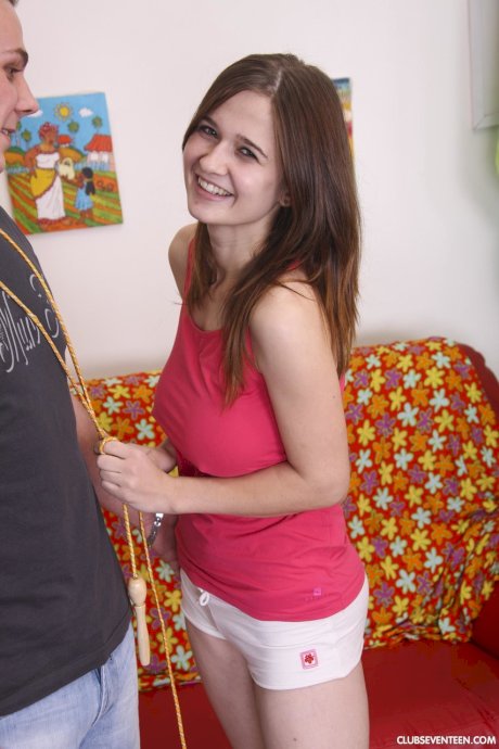 European teen Pavla A gets her big tits squeezed and jizzed on the sofa