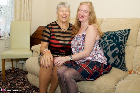Horny nan and another older lady with saggy tits experiment with lesbian sex