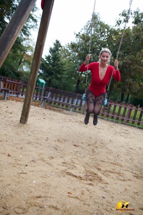 Blonde amateur Katerina Hartlova looses her knockers at a playground area - Photo 2