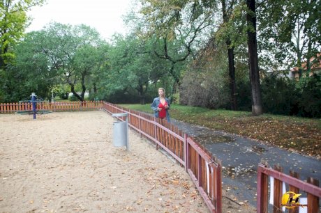 Blonde amateur Katerina Hartlova looses her knockers at a playground area - Photo 1