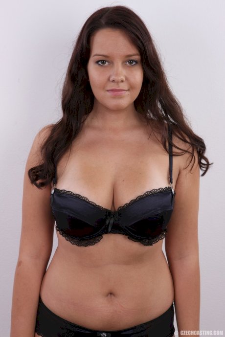 Chubby brunette amateur Nikola peels black underwear for big nipples closeup