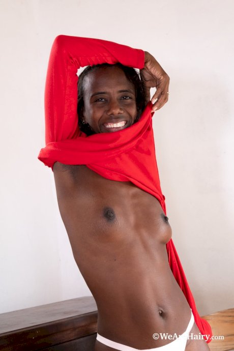 Skinny black girl Luz M undresses and spreads her hairy pussy up close - Photo 8