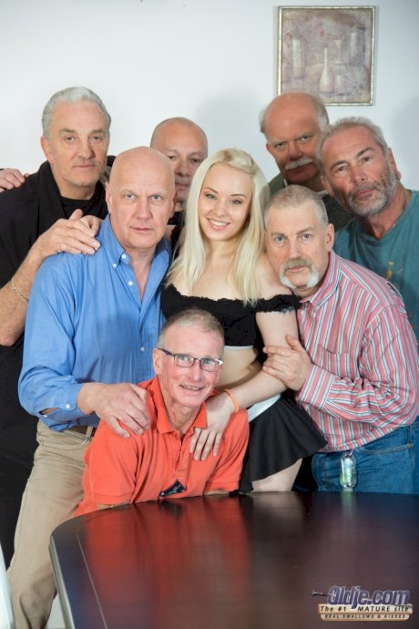 Young maid Lolita Taylor rides a big dick in a kinky gangbang with old men