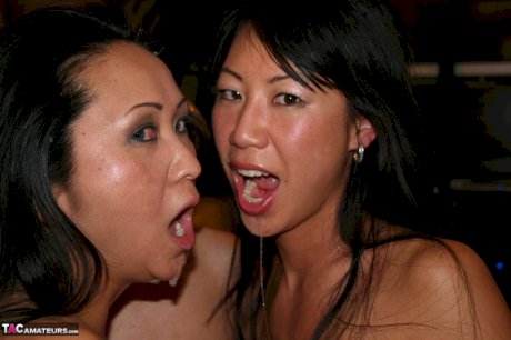 Oriental chicks lick cum from lips after hardcore sex with hung black men