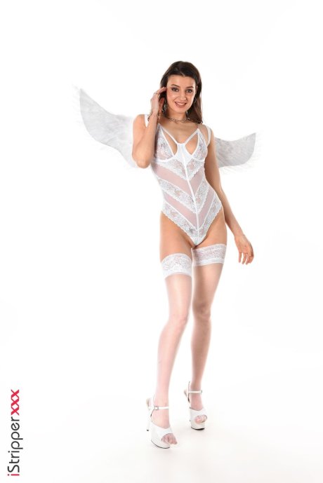 Skinny beauty Melena Maria Rya masturbates while wearing angel wings