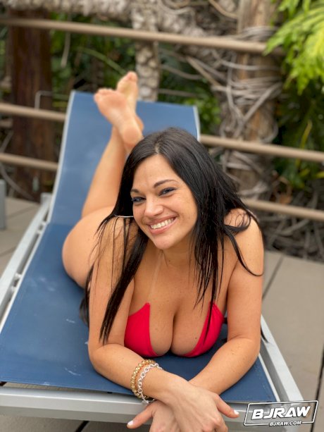 Curvy Latina chick Mona Azar models a bikini before an ass licking blowjob