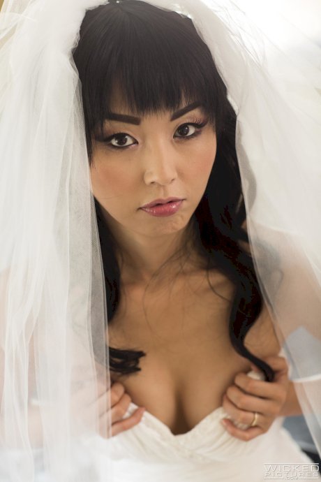 Naughty Asian bride Marica Hase strips and rides the best man's cock