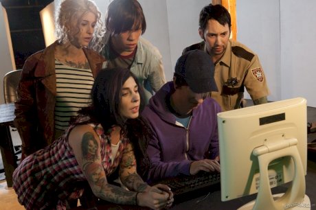 Tattooed pornstars create a Walking Dead scene done as an XXX parody