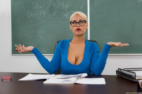 Blonde teacher Bridgette B unleashes big tits & gets fucked in a classroom POV