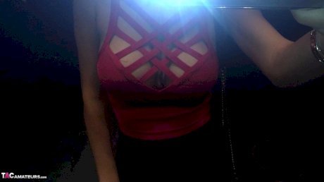 Brunette MILF Sexy Alinaxxx shows her big tits in a variety of outfits