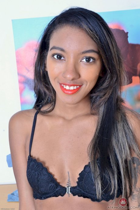 Exotic ebony cutie Raven Wylde poses nude on the desk & spreads her black cunt - Photo 1