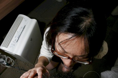 Clothed asian MILF in glasses gives head and gets her hairy cunt boned up