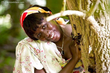 Older black woman Lewa getting naked in woods for nude modeling debut