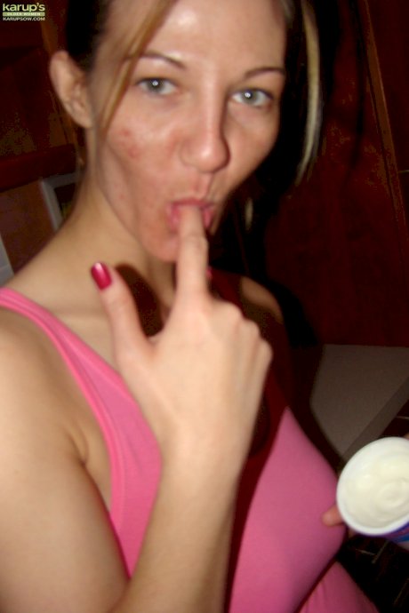 Amateur hottie Vanessa Lovely creams and fondles her big juggs while stripping
