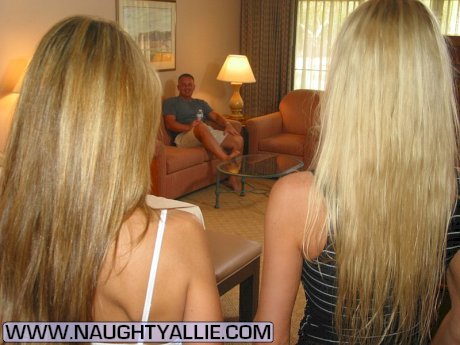 Blonde wife Naughty Allie enlists a girlfriend for a threesome with hubby