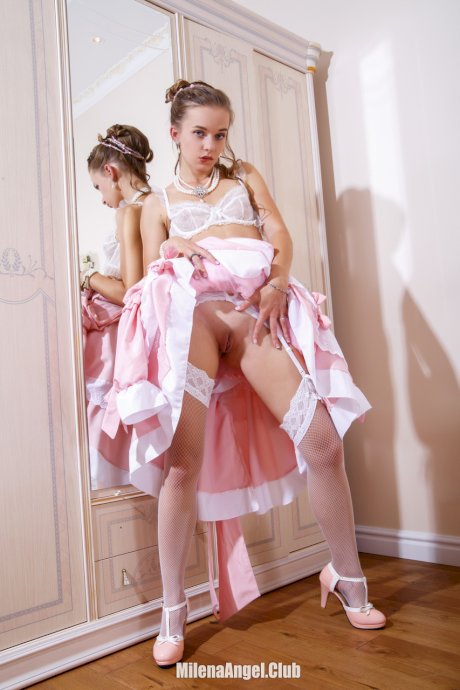 Classy babe Milena Angel strips her glamorous dress & poses in her lingerie