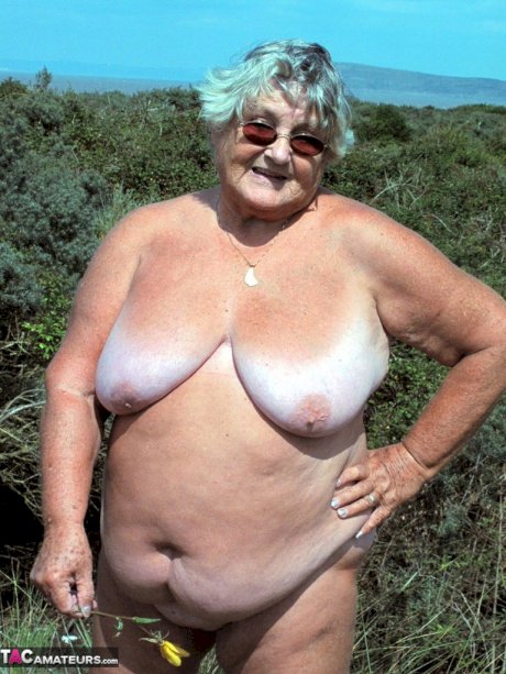 Fat British nan Grandma Libby gets completely naked while out in nature