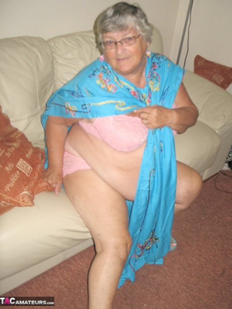 Obese nan Grandma Libby licks a nipples after taking off her pink panties