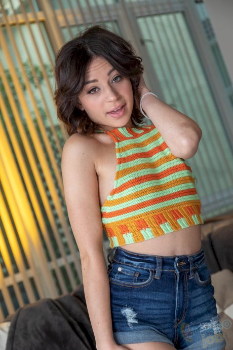 Adorable teen Aria Valencia shows her small tits & sits on a dick for a facial porn pics