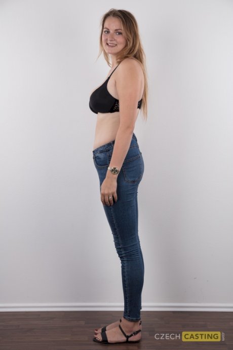 Chubby teen stands fully clothed before doing the same without any clothes on