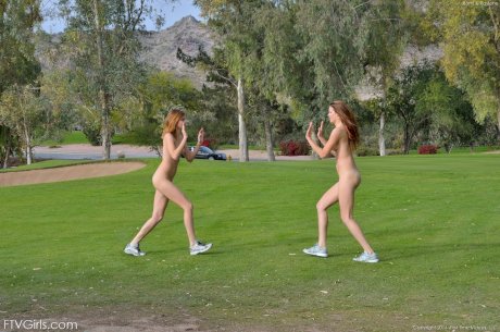 All-natural babes Raylene & Romi pose naked in public & fuck at their place