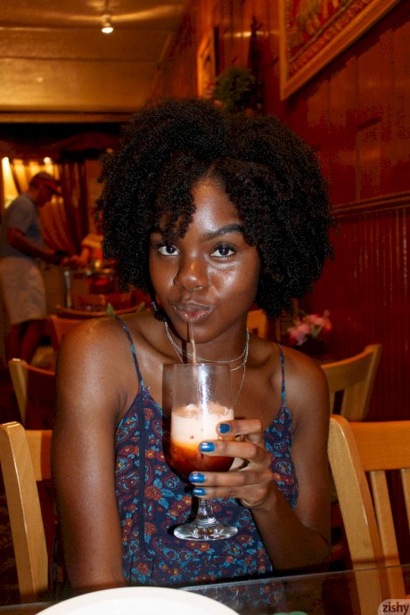 Naughty black lady Lacole Sawyer shows off her big ass in public