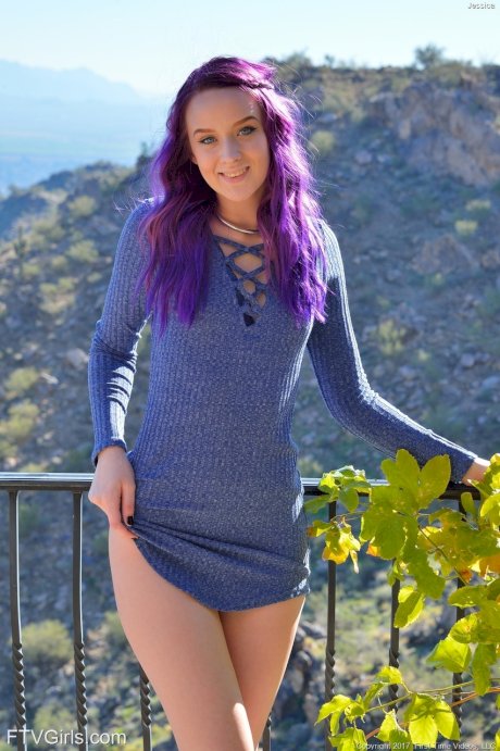 Purple-haired teen Jessica spreads her hot butt cheeks and masturbates anally