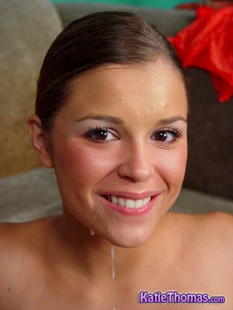 Smiley babe Katie Thomas gets blacked and receives a spunk load in her mouth